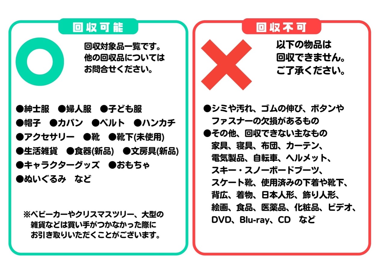回収可能・回収不可の一覧